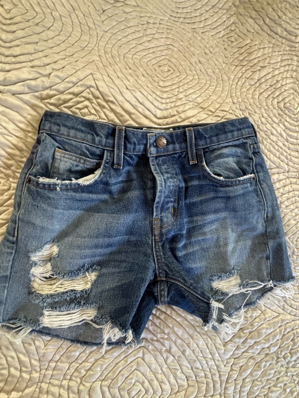 Current/Elliott Button Fly Blue Boho Grunge Thrashed Americana Cutoff Short jort